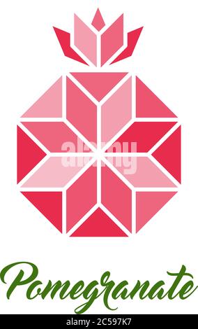 Symbol of Pomegranate, vector illustration. Made with polygons like a crystal. Abstract colorful geometric pattern. Stock Vector