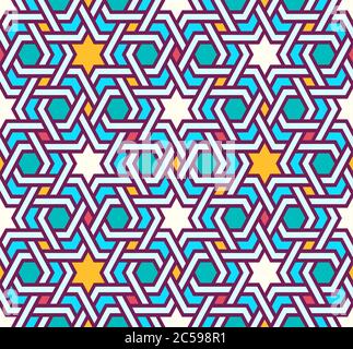 Tangled modern pattern, based on traditional oriental arabic patterns. Seamless vector background. Plain colors - easy to recolor. Stock Vector