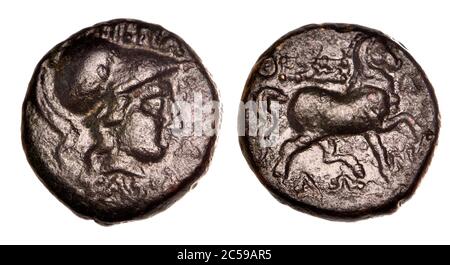 Ancient bronze Greek Coin: Thessalian Confederacy (196-146 BC) Stock Photo
