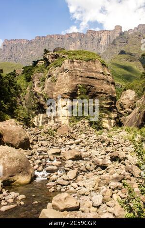 The upper flows of the Tugela River, high in the mountains of Royal Natal in the Drakensberg mountains of South Africa Stock Photo