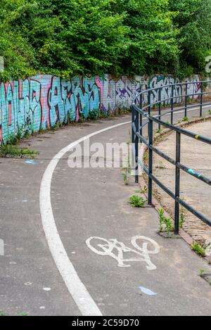 Public bridleway, cycle path and footpath in Southend on Sea, Essex, UK, to Green Lane and Jubilee Country Park. Mixed use urban path. Rough area Stock Photo