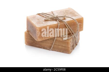 Laundry soap bar isolated on white background close-up Stock Photo