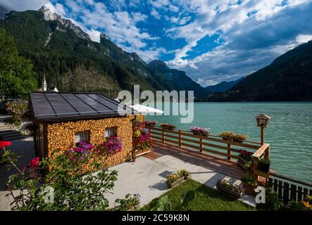 Italy, Venetia, Bellunese Dolomites, Alleghe lake and village, at the foot of the Civetta range Stock Photo