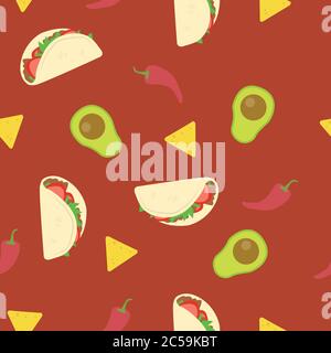 Vector Seamless Mexican Food Pattern Background Stock Vector