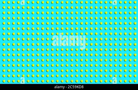 Trendy pattern made of tennis ball on blue green mint background. Sport tennis layout. Flat lay. Stock Photo