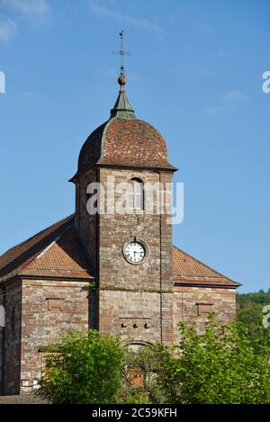 France, Haute Saone, Fresse, village, Saint Antide church dated 18th century, bell tower, roof Comtois Imperial Stock Photo