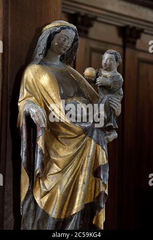 France, Haute Saone, Fresse, Saint Antide church dated 18th century, Virgin and Child in polychrome wood dated 14th or 15th century, coming from the hermitage of Mont de Vannes Stock Photo