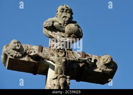 France, Haute Saone, Fresse, village, mission cross dated 1751 Stock Photo