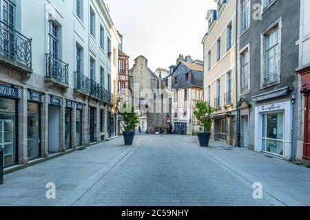 France, Morbihan (56), Golfe du Morbihan, Vannes, the city during confinement, Saint-Vincent street, the marina, Saint-Patern gate Stock Photo