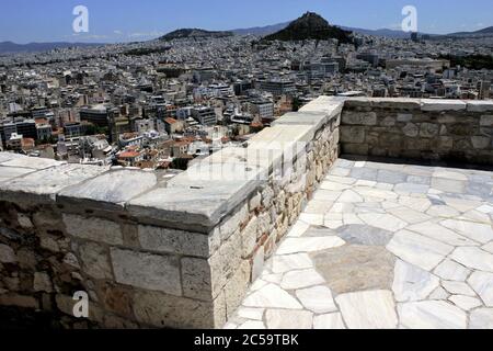 Greece, Athens, June 18 2020 - Viewpoint on Acropolis hill, empty of visitors. Tourism has been the worst affected of all major economic sectors by th Stock Photo