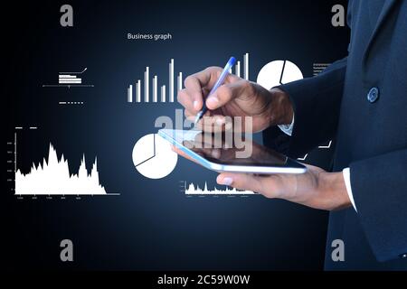 Man showing networking on mobile phone in color background Stock Photo