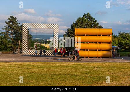 Tubular Living Spaces in Hiwa K’s ‘When We Were Exhaling Images’ Documenta 14, Kassel, Germany. Documenta Impressions in Kassel, Germany Stock Photo