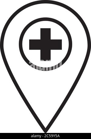location pin with medical cross icon over white background, line style, vector illustration Stock Vector