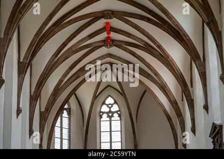 Red balloons under the church ceiling of Hotel Renthof, Kassel, Germany Stock Photo