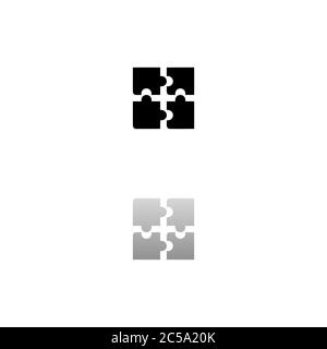 Puzzle. Black symbol on white background. Simple illustration. Flat Vector Icon. Mirror Reflection Shadow. Can be used in logo, web, mobile and UI UX Stock Vector