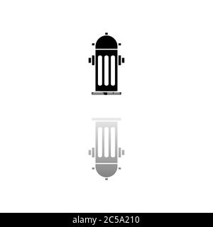 Fire hydrant. Black symbol on white background. Simple illustration. Flat Vector Icon. Mirror Reflection Shadow. Can be used in logo, web, mobile and Stock Vector