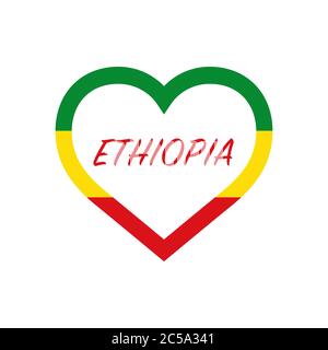 Ethiopia flag in heart. I love my country. sign. Stock vector illustration isolated on white background. Stock Vector
