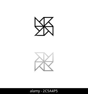 Paper windmill. Black symbol on white background. Simple illustration. Flat Vector Icon. Mirror Reflection Shadow. Can be used in logo, web, mobile an Stock Vector