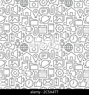 Mobile interface seamless pattern with thin line icons Stock Vector