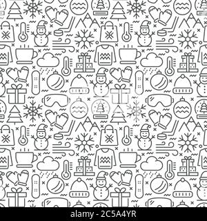 Winter seamless pattern with thin line icons Stock Vector