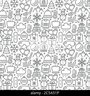 Winter seamless pattern with thin line icons Stock Vector
