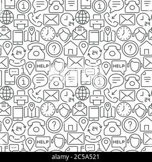 Contact us seamless pattern with thin line icons Stock Vector