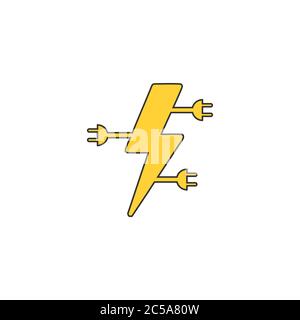 Electric plug lightning icon. Concept of electricity. Flat style. Stock vector illustration isolated on background. Stock Vector