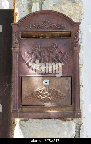 Letterbox on traditional house, Skiathos Stock Photo