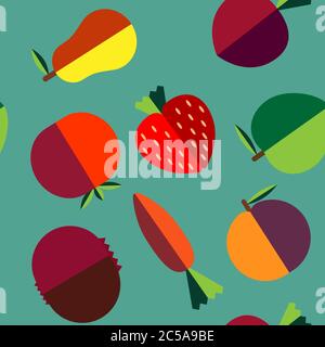 A seamless pattern with vegetables and fruit on a blue background in the flat style Stock Vector