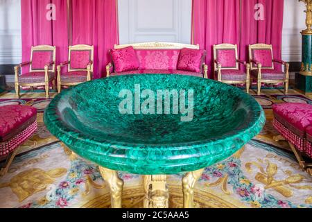 Versailles, France - August 27, 2019 : The Malachite Room of Grand Trianon Palace, Domain of Versailles Stock Photo