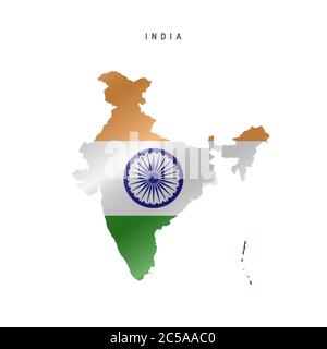 Detailed waving flag map of India. Vector map with masked flag. Stock Vector