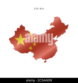 Detailed waving flag map of China. Vector map with masked flag. Stock Vector