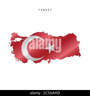 Detailed waving flag map of Turkey. Vector map with masked flag. Stock Vector