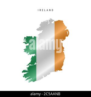 Detailed waving flag map of Ireland. Vector map with masked flag. Stock Vector