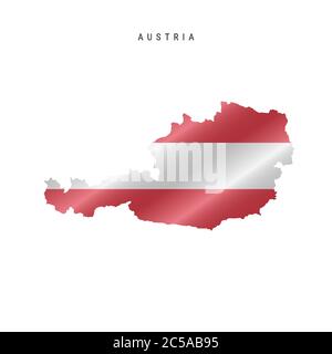 Detailed waving flag map of Austria. Vector map with masked flag. Stock Vector