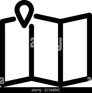 Folding paper map icon. Symbol of travelling and planning. Outline modern design element. Simple black flat vector sign with rounded corners. Stock Vector