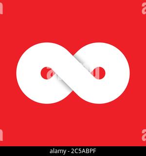 Infinity symbol icon. Representing the concept of infinite, limitless and endless things. Simple white vector design element on red background. Stock Vector