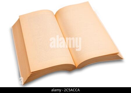 Yellow pages of an old book. Rare vintage book. Used paper book. Stock Photo