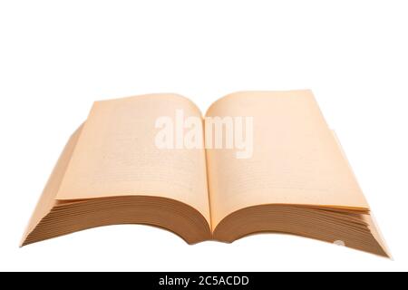 Yellow pages of an old book. Rare vintage book. Used paper book. Stock Photo