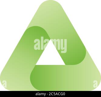 Triangle vector icon with three overlapping sides and rounded corners. Green gradient illustration. Stock Vector