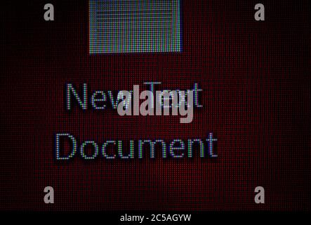 Closeup shot of a New Text Document on the computer screen Stock Photo