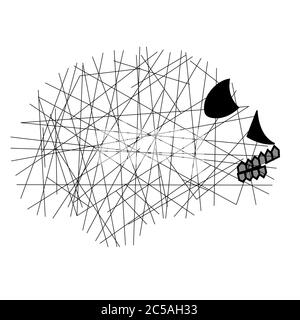 illustration of a brain of a skull with straight neurons in all directions, isolated on white Stock Photo