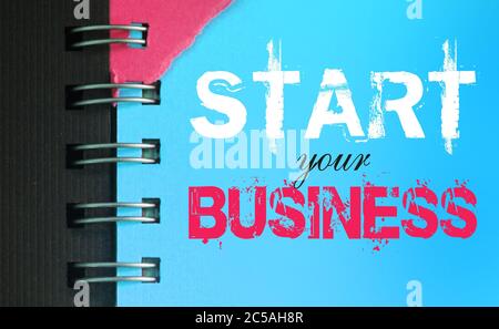 Start your Business phrase words on Copybook page in cyan and magenta. Business concept Stock Photo
