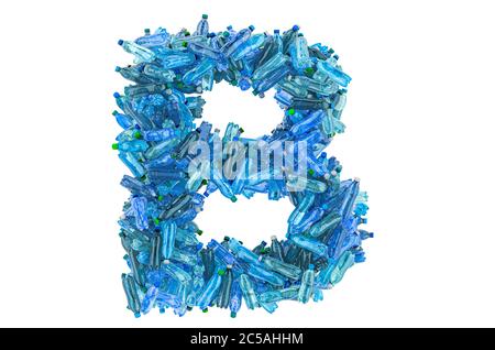 Letter B from plastic water bottles, 3D rendering isolated on white background Stock Photo
