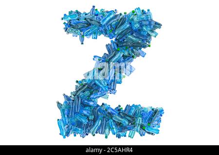 Letter Z from plastic water bottles, 3D rendering isolated on white background Stock Photo