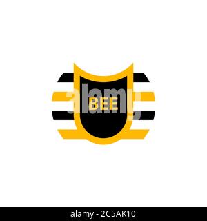 Bee logo, shield design concept, vector illustration of a security, isolated on white background. Stock Vector