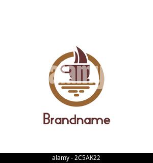 Coffee cup logo design inspiration on the water with a boat on it, vector illustrations, isolated on white background. Stock Vector