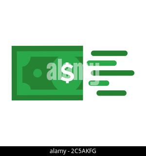 Fast Send Money Transfer Funds Payment Vector Icon. Flying Dollar Money Send Logo. Stock Vector