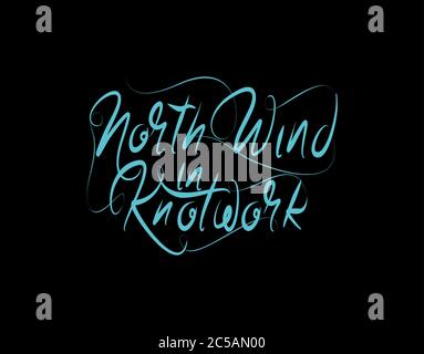 North Wind In Knotwork Lettering Text on Black background in vector illustration Stock Vector
