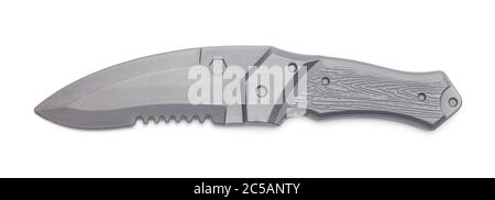 Grey Plastic Toy Knife Isolated on White Background. Stock Photo